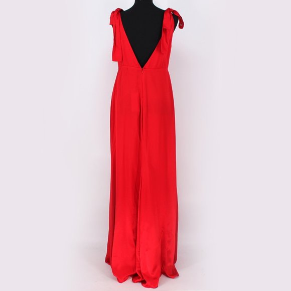 NWT Reformation Siena Satin Silk Cherry Red Maxi V-Neck Dress size 0 XS NEW - Picture 6 of 7